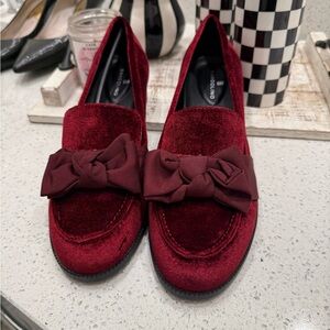 Bandolino Velvet Bow Loafers - Wine Red Women’s Flats